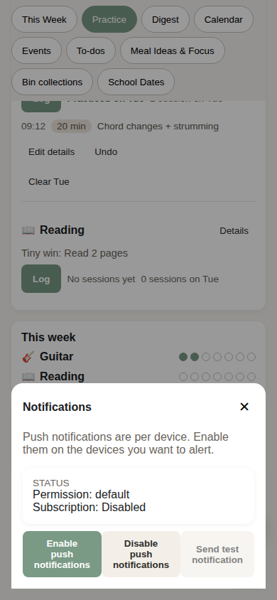 Notifications modal
