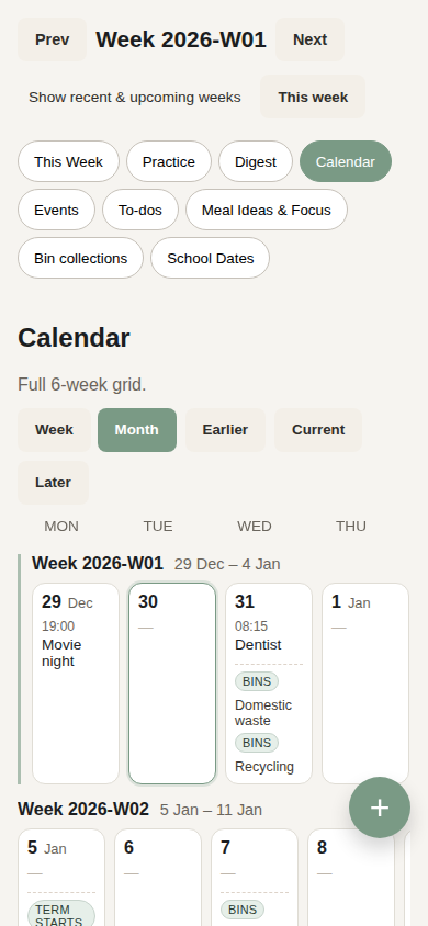Calendar showing overlays