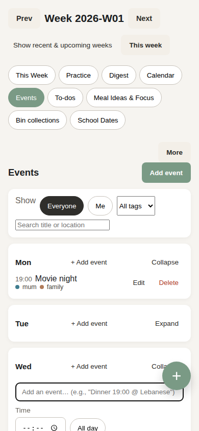 Inline event add UI